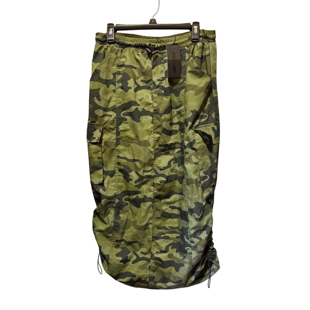 NWT Jolie & Joy Camo Midi Cargo Skirt w/Toggle Waist & Cinched Sides Size L